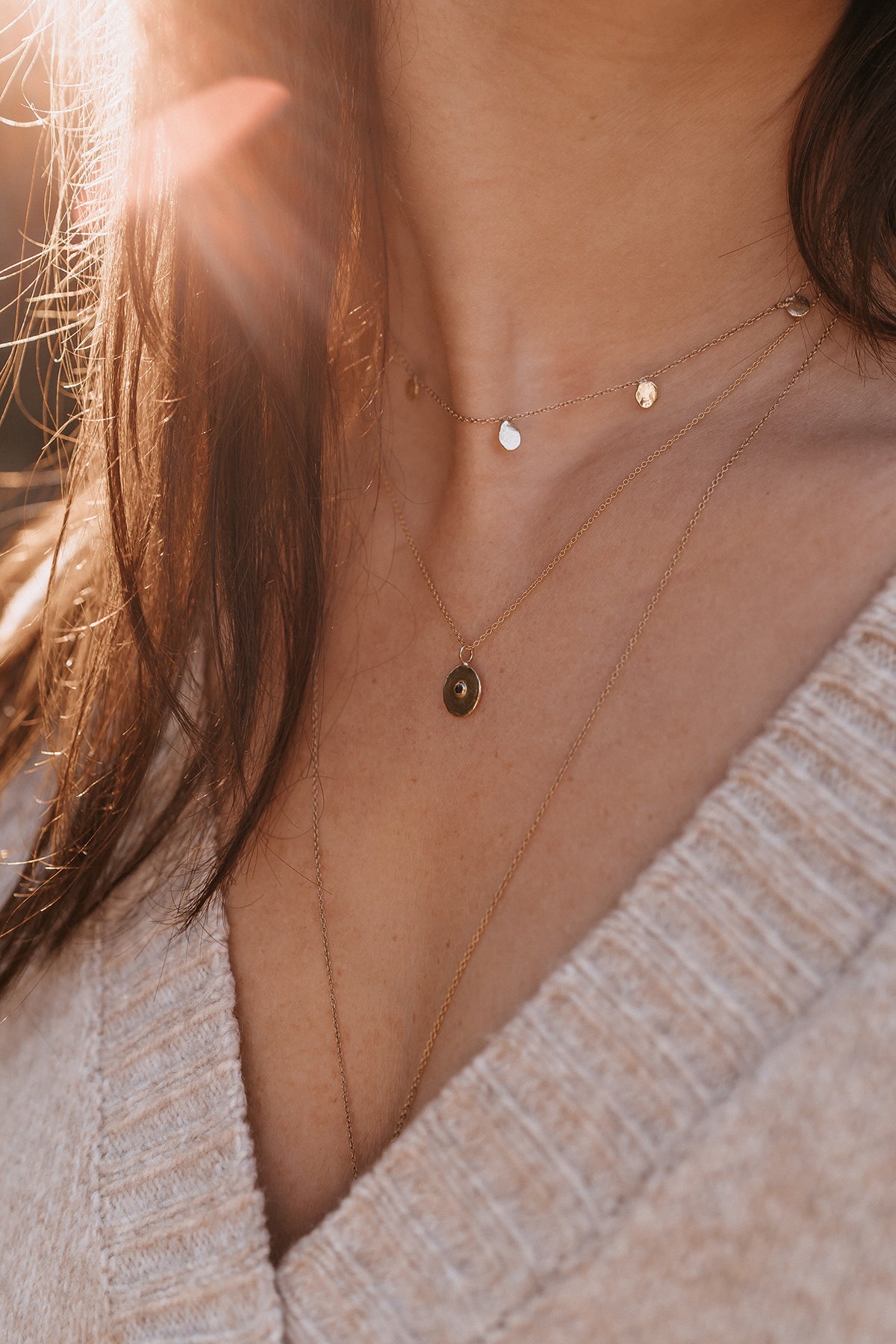Ketting 3 Mini Pebbles met Handgeslagen Letters